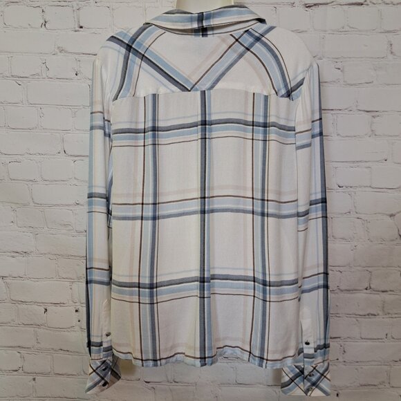 White House Black Market Ultrasoft Plaid Button Up Top Size 10 - Picture 3 of 8